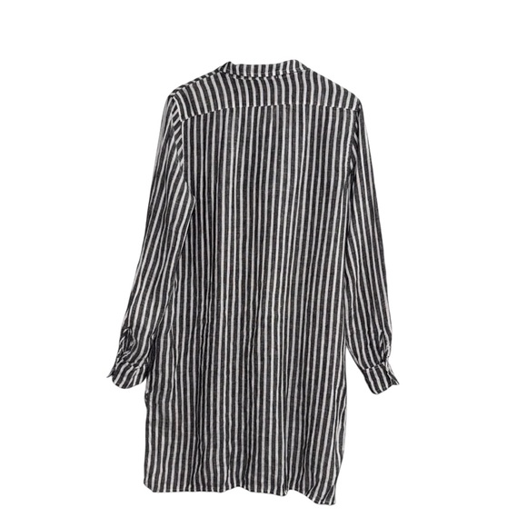 CP Shades Linen Stripe Shirt Dress Black White Button Front Tunic Minimalist - Picture 3 of 13